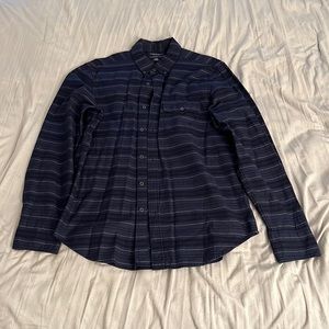 Medium American Eagle button up navy blue with black & white horizontal stripes
